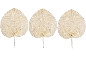 NSXIN Geflochtener Handfächer Natürliche Bastfächer, DIY Handgefertigter Herzförmige Palmblattfächer, Sommerfächer Fan Sommer Lüfter im chinesischen Stil (3 STK)