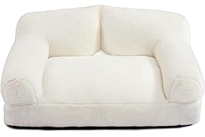 Hollypet Cat Bed Small Dog Bed, Fluffy Plush Cat Sofa for Cats and Puppy, Soft Sleeping Pet Sofa Breathable Pet Cushion, Beige