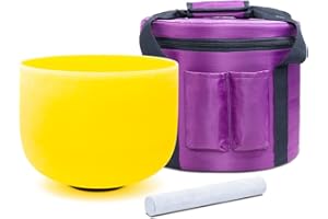 KVKA 432hz Crystal Singing Bowl Yellow Colour E Note Solar Plexus Chakra 10 Inch with Carry Bag