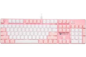 Mecool Tastiera meccanica da gioco cablata tastiera retroilluminata bianca interruttori marroni a grandezza naturale 104 tasti layout USA-rosa e bianco | Tastiera da gioco | Tastiera meccanica |