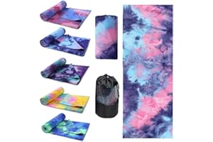 Oaygat Yoga Mat Towel Tie-Die Non Slip Hot Yoga Towel with Grip Dots 24" x72" Quick Dry Yoga Blanket Sweat Absorbent Microfiber Yoga Mat Towel Fitness Yoga Towel with Mesh Carry Bag