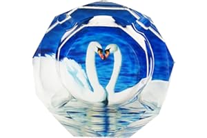 WINTERWORM 10CM Swan Octagon Glass Ashtray Crystal Cigarette Ashtray Glass Ash Tray Non-Slip Mat Cool Ashtray Cigarette Ash Holder Case for Dad Gift Home Office Tabletop Beautiful Decoration Craft