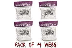 RMCTRENDS [Pack of 4 White Webs] Halloween Decoration Props Spider Webs including Plastic Spiders Party Decorations 4x White Coloured Webs
