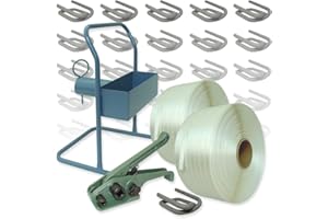 CARDILL VEMATEC 2 Rollen gewebtes HD Umreifungsband 19 mm, Abrollgerät, Umreifungsgerät, Klemmen -praktisches Umreifungsset