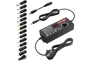 SHNITPWR Alimentation réglable 3,5-36V 4A 144W Adaptateur universel DC avec 14 embouts & câble de polarité pour électronique