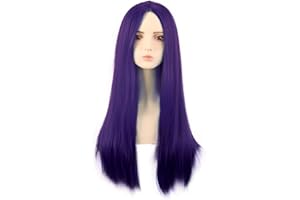 MapofBeauty 28 Pulgada/70 cm Lado Monocromático Longitud de Pelo Recto de Alta Temperatura Fibra Pelucas de Moda (Oscuro púRpura)