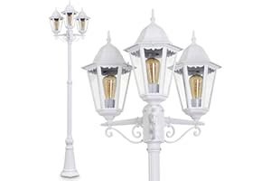 HOFSTEIN Lampadaire Hongkong, candélabre en look antique, fonte d'aluminium, blanc avec des disques en verre clair, réglable en hauteur, lampe de jardin rétro/vintage, 3x E27, IP44, ampoule(s) non incluse(s)