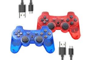 ＲＵＥＩＵＲＩ P-S3 Controller 2 Pack PS-3 Wireless controller Playstation 3 Controller Wireless Bluetooth Gamepad with USB Charger Cable for PS-3 ((Red+Blue))