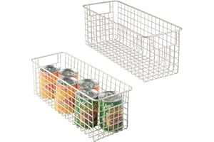 mDesign Set da 2 organizer – Portaoggetti multiuso – Cestino universale in metallo – Ottimo per il bagno, la cucina, il garage e la cameretta – argento opaco