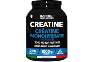 Bandini® Créatine Monohydrate Poudre 1 kg 100% Pure pour l‘Entraînement de Force | Creatine Micronisée 1kg Haut dosage Sport & Fitness | Pre Workout Puissant | 292 Portions | Micronized Vegan Powder