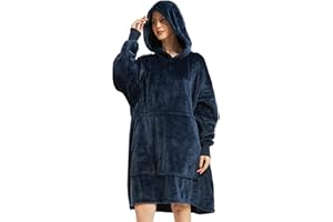 IVYH Ponadwymiarowy koc z kapturem, super miękki polar bluza do noszenia koc sherpa sweter z dużą kieszenią, granatowy, Jeden rozmiar