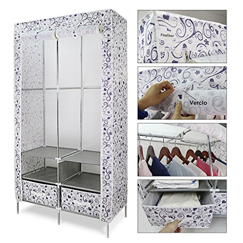 Finether Faltschrank Stoffschrank Textilschrank Faltkleiderschrank Stoffkleiderschrank Textilkleiderschrank faltbarer Kleiderschrank aus stoff mit Kleiderstange für Schlafzimmer Camping stabil 2-türig 170 x 87 x 45cm - 4