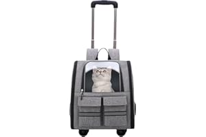 SIAIRO Trasportino da Viaggio per Animali Domestici,Zaino da Viaggio per Gatti Pieghevole con Carrello Staccabile,Zaino Multifunzione per Cani con 4 Ruote,Trasportino da Viaggio Traspirante per Gatti e Cani