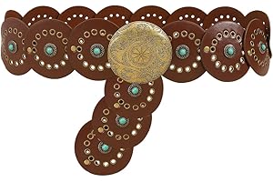 TOFBS Ceinture pour Femme Ceinture Large à Disque Mode Creuse Design Ceinture en Métal Occidental Turquoise Réglable Dégagement Rapide Élastique Ceinture