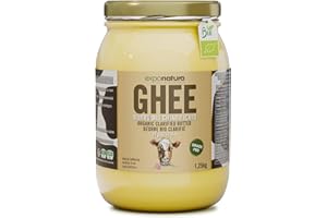 Exponatura Ghee biologico - burro chiarificato secondo l’antica ricetta Ayurvedica - solo da latte di mucche al pascolo - senza lattosio estremamente digeribile - Ghi (1250 g)