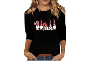 YOLIMOK Blusas Mujer Elegantes Camiseta de Manga 3/4 Jersey de Navidad Tops de Manga Larga para Mujer Camisetas Casuales con Cuello Redondo Blusas Navideñas Sudadera Fina con Motivos navideños