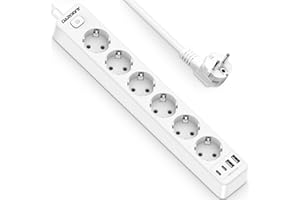 Steckdosenleiste mit 4 USB, 6 Fach Mehrfachsteckdose mit Schalter, Steckerleiste Wandmontage 3680W 16A 2 Type-C Mehrfachstecker Steckdose Verteilersteckdose für Küche Büro 1,8M Kabel Weiß