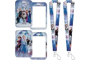 OXINO 2 Pcs Frozen Porte Badge avec Cordon, Porte Badge de Carte d'Identification avec Cordon Tour de Cou, pour Porte Badges d'Identification, Carte d'étudiants, Porte-Clés, Carte Bus