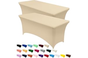 Utopia Kitchen Tovaglia Estensibile [4 Piedi, 122 cm] - Copritavolo in Spandex Lavabile e Resistente alle Rughe per Eventi e Feste (Confezione da 2, Champagne)