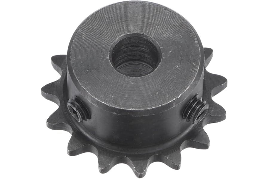 sourcing map 15 Tooth Roller Sprocket B Type, #25 Chain, Single Strand 1/4" Pitch, 8mm Bore Black Oxide C45 Carbon Steel with Set Screws for ISO 04C