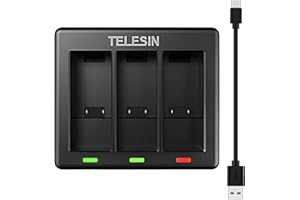 TELESIN Chargeur à triple canal pour GoPro Hero 9/9 Black, avec câble de charge de type C, batteries GoPro non incluses