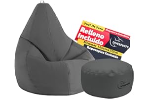 Diverpuff Puff Pera XXL Gris Exterior con Reposapiés y Relleno Incluido Ultra Cómodo para Leer Jugar o Descansar Ideal para Niños y Adultos Diseño Interior Exterior Antiestrés Uso Diario