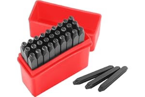 Gueenky 27 Pezzi Punzoni Lettere, 2mm Punzoni Numeri per Metallo, Lettere A-Z e &, Punzoni di Marcatura Alfabeto per Metallo Legno Pelle Plastica