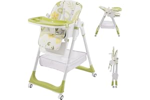 HOMCENT Hochstuhl Baby Klappbar, Kinderhochstuhl mit Fußstütze, Rädern, Verstellbare Höhe und Rückenlehne, Vielseitiger Hochstuhl Baby ab Geburt