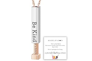 GRFFZX Be Kind...Of A Bich - Collana con messaggio nascosto, Be Kind of A Bitch - Collana con barra verticale con incisione 3D, Collana con ciondolo Mantra di incoraggiamento