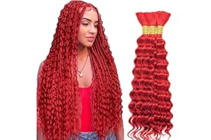 Hxxcoup Human Braiding Hair for Boho Braids Deep Wave Bulk Total 150g 3 Bundles 30 30 30 Inch Human Hair Extension Cabello Humano Unprocessed No Weft Red Color for Women