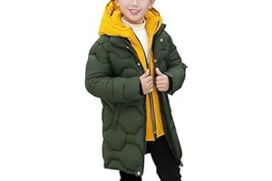 Maeau Kids Boys Padded Hooded Coat Long Sleeve Winter Warm Parka Jacket Mid Length Quilted Coat Windproof Puffer Down Outwear