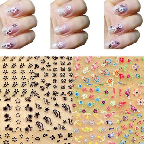 50 de hoja de 3D mezclado y tres estilos de diseño de la flor de etiquetas engomadas de punta de disco tienda de y calcomanías para tartas con recortada para pistola de clavos Meawmeaw