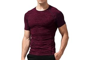 Muscle Alive Uomo Magro Stretto Compressione Livello Base Manica Corta Maglietta Bodybuilding Top Poliestere e Spandex