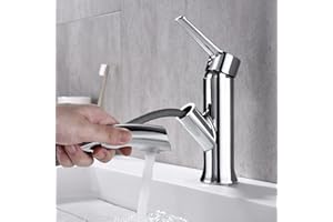 AURALUM Rubinetto Bagno Lavabo con Doccetta Estraibile, Miscelatore Bagno Estraibile in Ottone, Rubinetti Monocomando Regolazione a Caldo e Freddo, Aeratore Rimovibile, Cromato