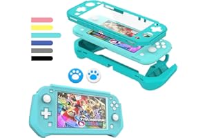 FIWWAT Switch Lite Hülle Schutzhülle für Nintendo Switch Lite, Kompatibel mit Nintendo Switch Lite Cover mit Eingebautem PC Displayschutz, Handgriff Hülle mit 2 Daumengriffkappen, Türkis