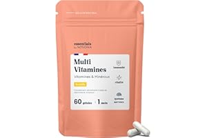 Multivitamines et Minéraux, 15 Nutriments Essentiels, Vitamines A B C D E + Magnésium & Zinc, Immunité & Énergie, 60 gélules Vegan, Cure de 1 mois, Fabriqué en France, Essentials by Novoma