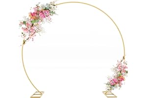 Wokceer Hochzeit Bogen Hintergrund Stand, 2,4 M Gold Runde Hintergrund Stand Kreis Ballon Bogen Rahmen Stand für Hochzeitszeremonie Geburtstagsfeier Baby Braut Dusche Jubiläum Dekoration
