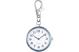 JewelryWe Taschenuhr mit Karabiner Schlüsselanhänger Quarzuhr Analog Strass Uhr für Ärzte Krankenschwestern Sanitäter Köche Gold Weiß