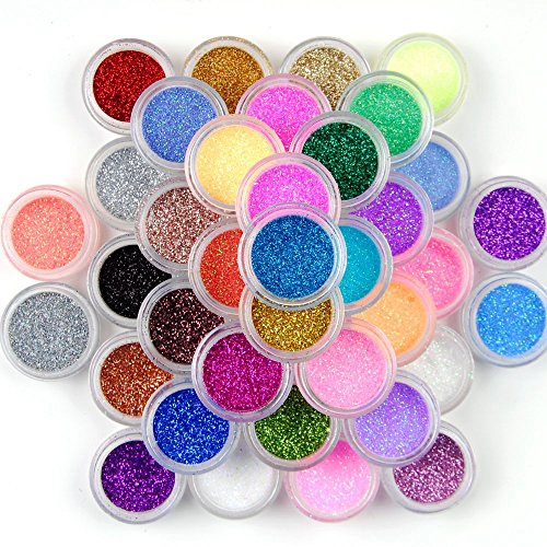 SupplyEU 45 Mix Colours Nail Art Makeup Decoration Extra Fine Glitter Dust Powder Set