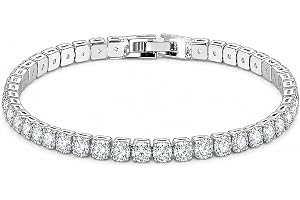 JIMOR Unisex Tennis Bracelet Round Cut Cubic Zirconia | Premium Polished Finish 18k Gold Tone | Classic Luxury Jewelry for Women Men | Elegant Party Daily Wear Bracelet Gift