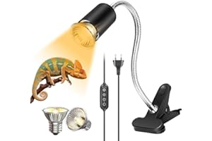 yotutun Lampe Chauffante Tortue, Lampe Reptiles Lampe Terrarium et Amphibiens avec 2 Ampoules E27 50W UVA/UVB et Pince Pivotante à 360° pour Tortue Serpent Lézard Cacatoès Caméléon (Noir)