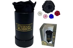 Eternal Blossom Preserved Real Infinity Rose | Eternal Rose That Lasts Over A Year | Black Box | With Gift Box (Midnight Black)
