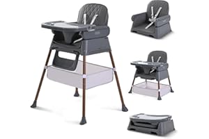 COZYDWELLS High Chairs for Babies and Toddlers, Adjustable Convertible 3 in 1 Baby High Chair, Portable Compact Baby Infant Feeding Chair Travel Highchair Booster for Toddler, from 6 Month to 3 Years Dark Grey