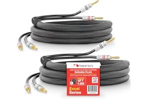 Nakamichi Excel Series 24-karatowe pozłacane wtyki bananowe 99,9% miedź beztlenowa (OFC) mocno pleciony do wzmacniacza kabla głośnikowego, w ścianie CL2 - Czarny (12AWG / 6 stóp / 1,8 m) 2-pak