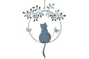 Logbuch-Verlag Ghirlanda per porta in metallo argento grigio con gatto – Corona decorativa da appendere – Decorazione per porta regalo per i proprietari di gatti