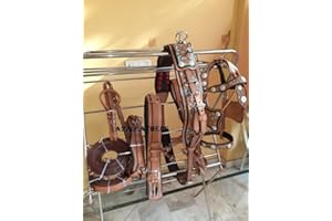 SHOWMEN CRAFT Stilvolles, natürliches braunes 3-Ton-Leder-Fahrgeschirr für einzelne Pferdewagen in 4 Größen (Cob)