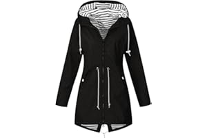 RLEHJN Manteaux Imperméables Vestes Femme Coupe-Vent Chaud Grande Taille Pardessus Épais Couleur Unie Rayé avec Cordon À Capuche Manteau de Neige Veste Vêtements D'Extérieur Automne Hiver