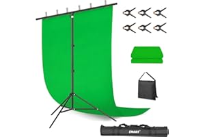 EMART Greenscreen mit Ständer, 2 x 2 m Hintergrund Ständer mit 1,5 x 2 m Green Screen für Foto Video Studio, TV Videos, Streaming Spiele, Live Übertragung, Chroma-Key