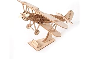 HPYSHP 3D Wooden Puzzle,Biplane 3D Puzzle Wooden Model Kits for Adult to Build,DIY Wooden Model Craft Kits, Self Assembly Mechanical Construciton Craft Kit Gift for Kids, Teens (Biplane)