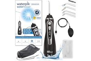 Waterpik Advanced - Hydropulseur Dentaire Sans Fil, Jet Dentaire Portable Rechargeable avec Câble USB, Élimine la Plaque, 3 Niveaux de Pression, Noir (WP-582EU)